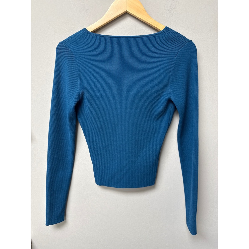 INTERMIX Women's Molly V-Neck Rib Knit Top Blue Womens S Minimalist Casual EUC - Picture 5 of 10